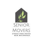 Black home with green leaf branch and name Senior Movers