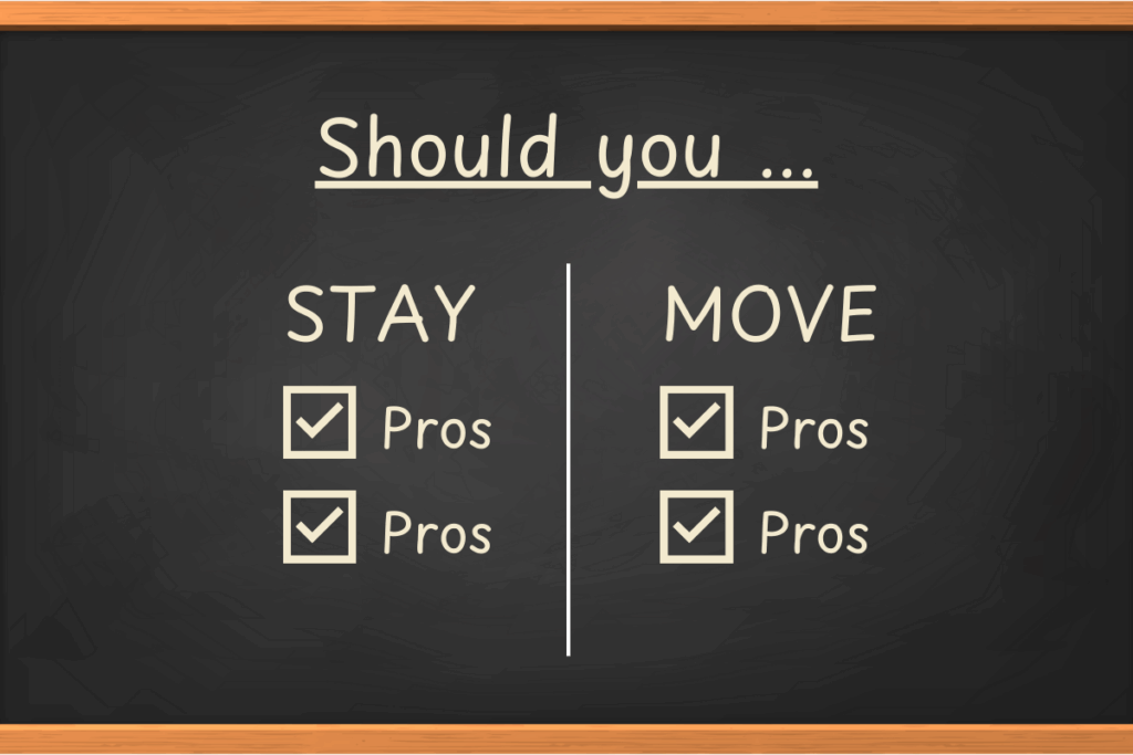 Blackboard with writing Should You Stay or Move Blog Image Blackboard with writing Should You Stay or Move Blog Image