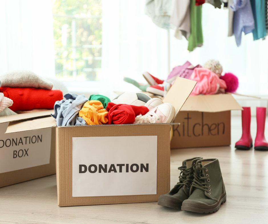 Donation boxes filled with clothing