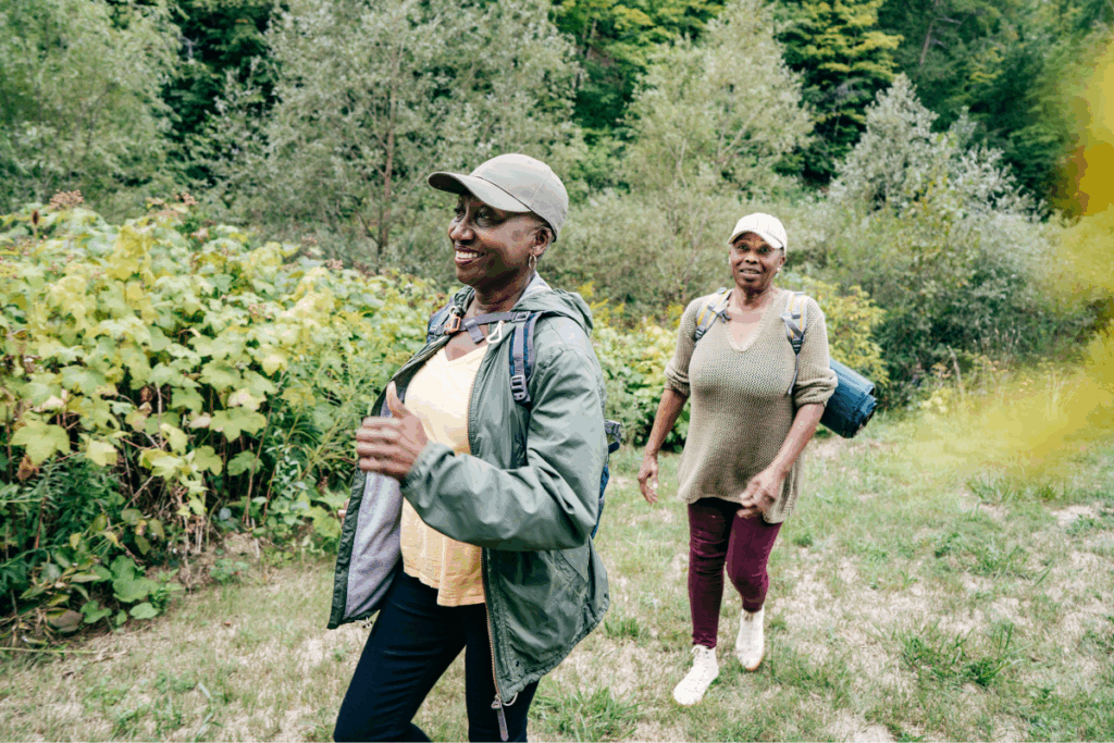 Two seniors walking Two senior ladies walking